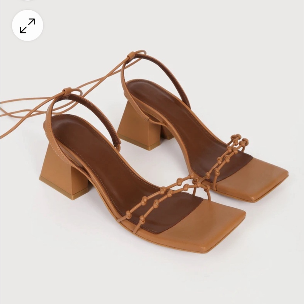 Alohas Juniper Camel Leather Square-Toe Lace-up Heeled Sandals